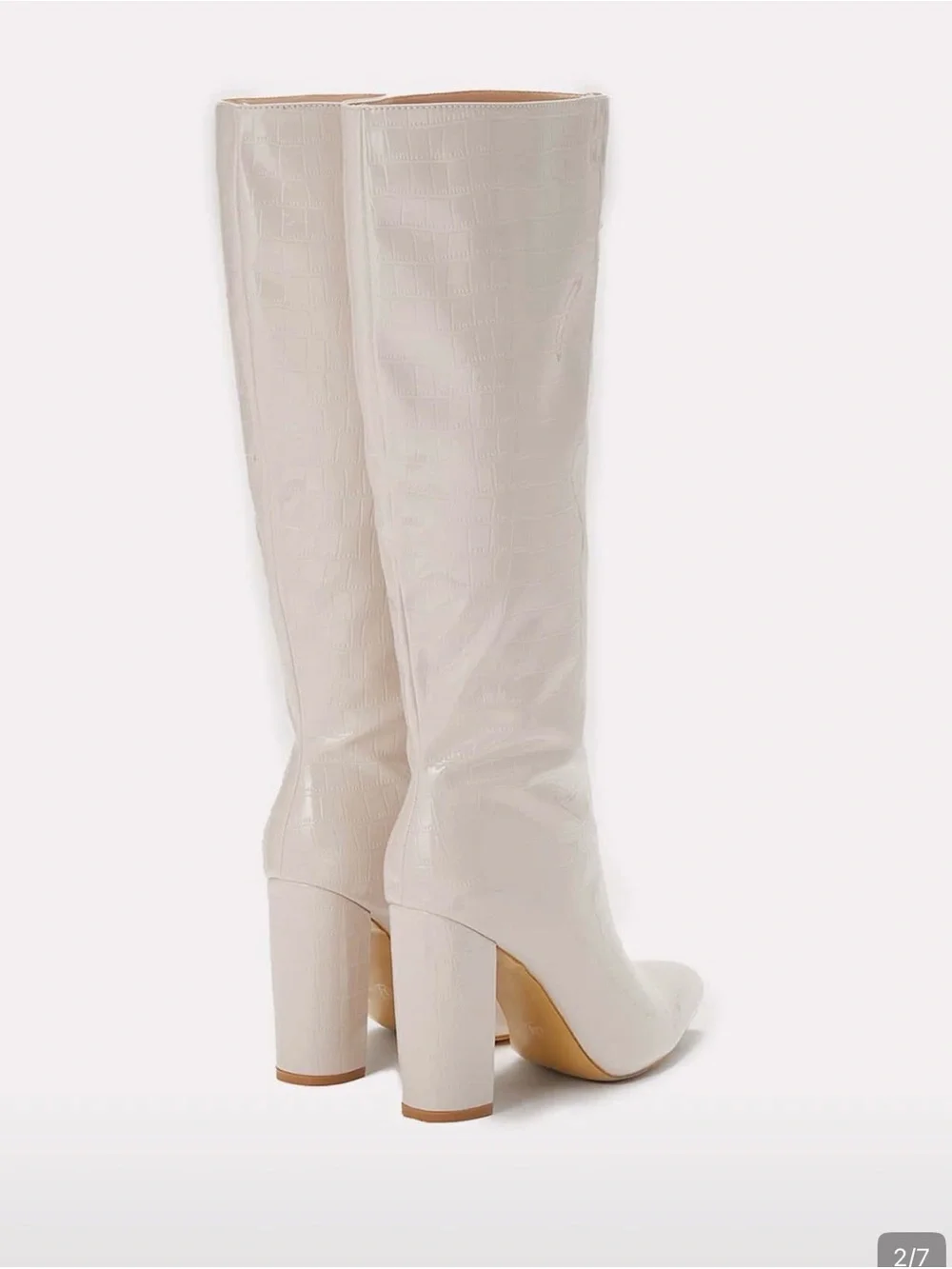 Ivory Knee-High Block Heel Boots